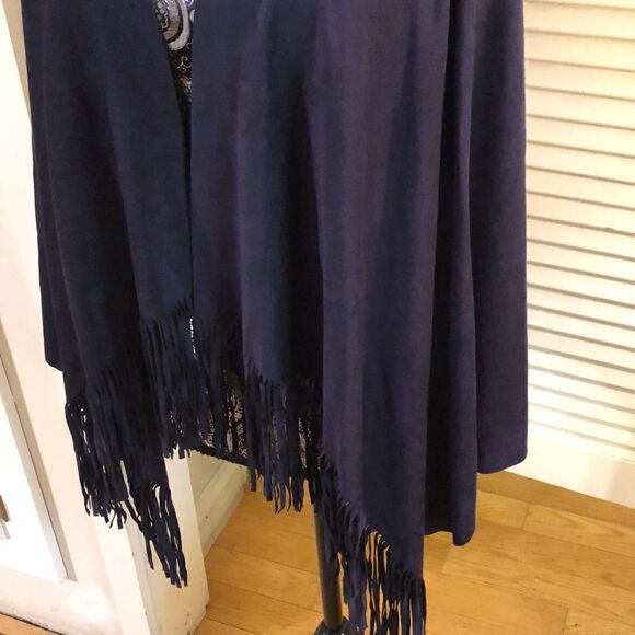 INC Boho Fringe Vegan Suede Vest in Deep Midnight 🕛 Blue. - Picture 3 of 9
